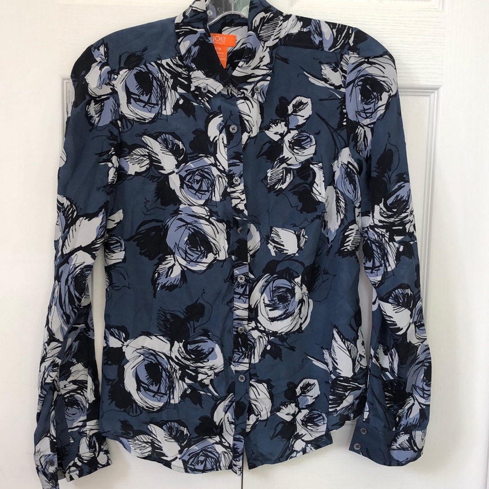 100% Silk Floral Blue Blouse